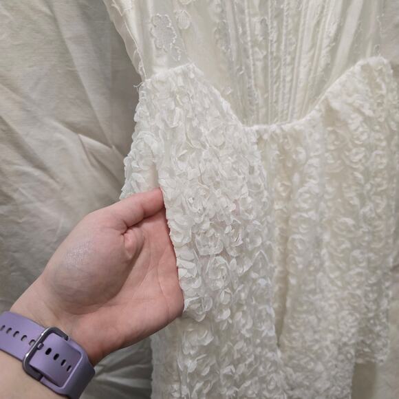 Storia White Corset 3D Floral Ribbon Sleeveless Mini Dress Large Satin Coquette - Picture 12 of 12